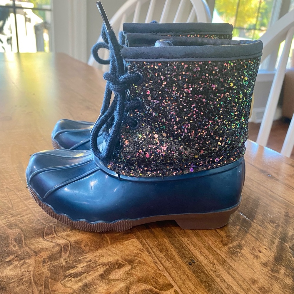 Adrienne Vittadini Bambini Toddler Girls Duck Boots - Metallic & Blue Glitter  -